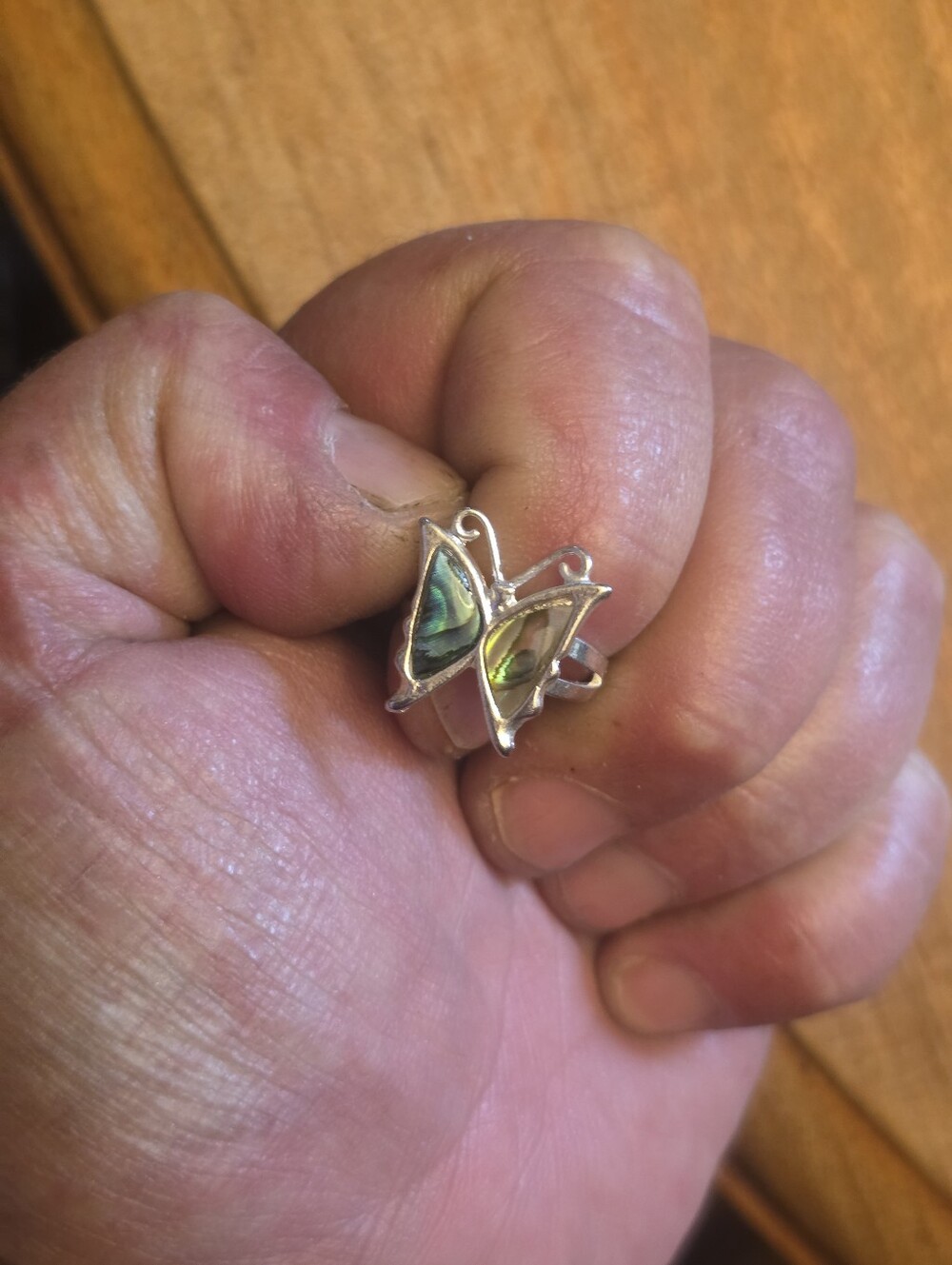 Petite Butterfly Ring With Abalone Wings Asjustable Size